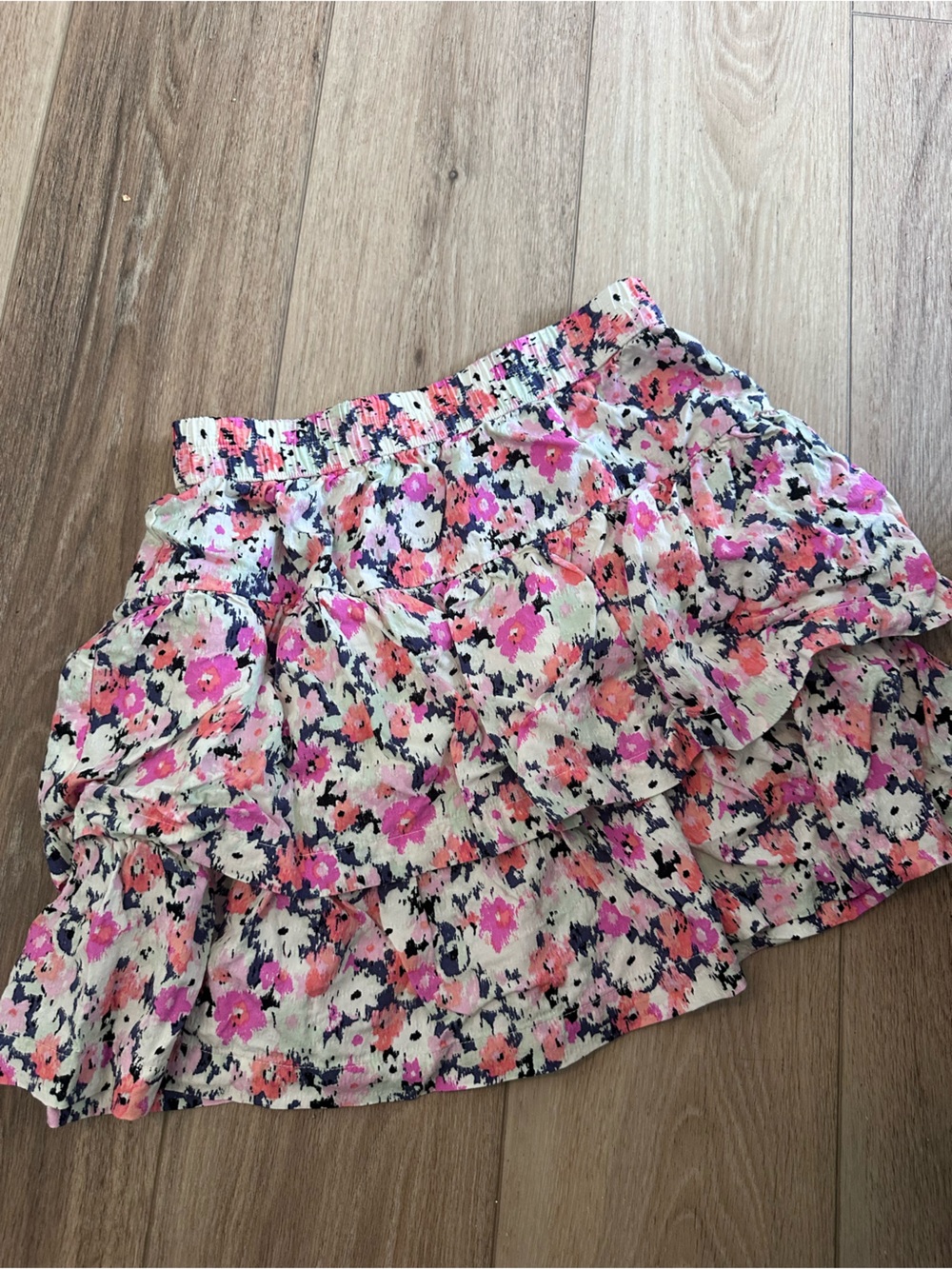 Universal Thread Floral Ruffle Mini Skirt in Pink, Coral & Navy